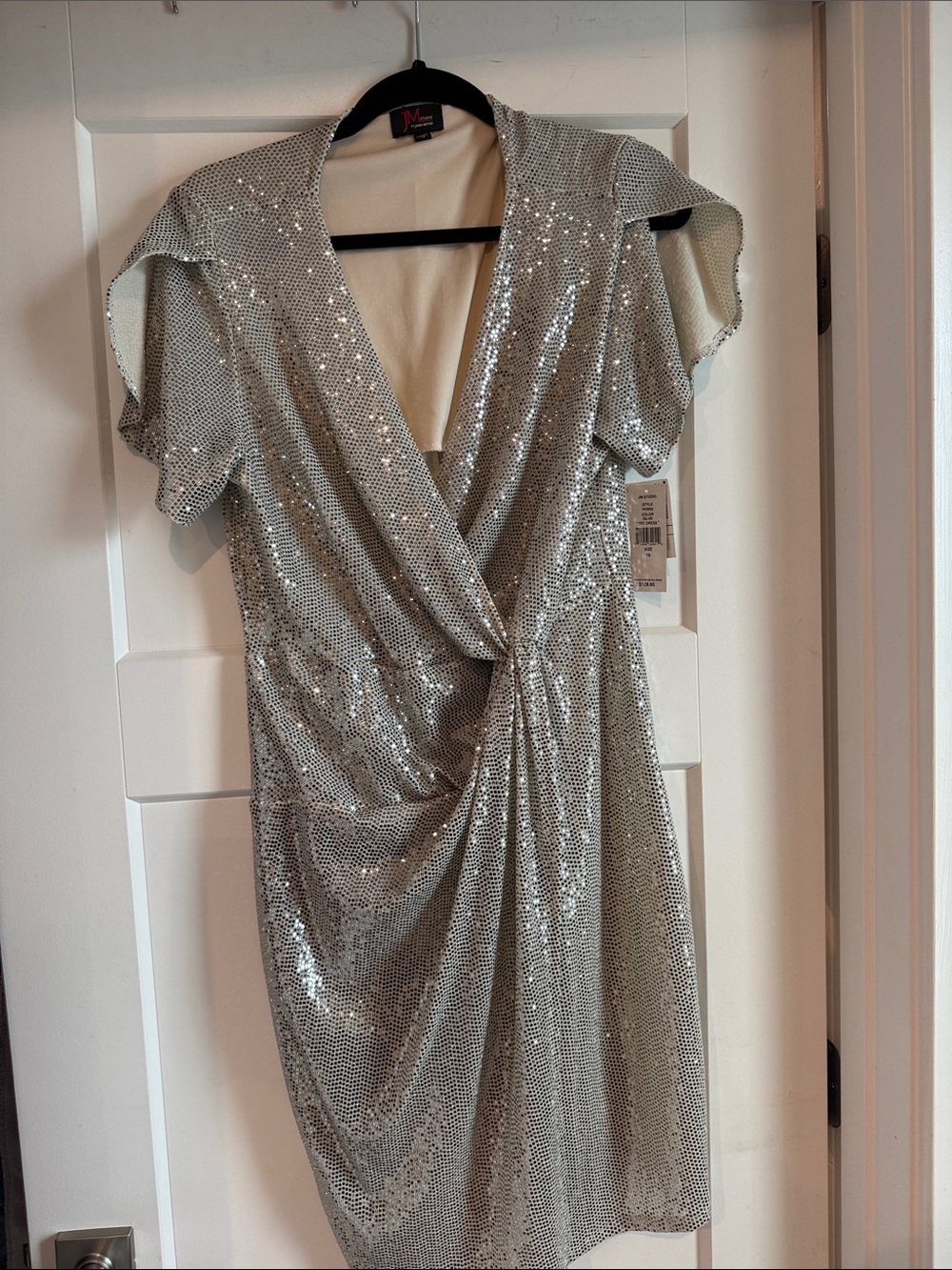M.STUDIO Silver Sequin Wrap Midi Dress